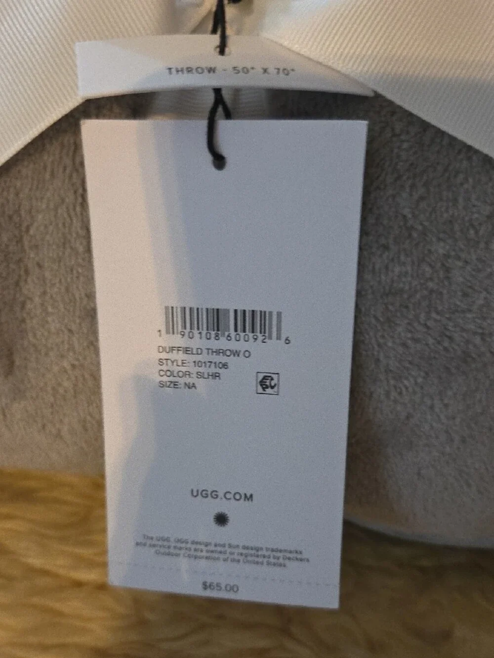 UGG Light Grey Plush Throw Blanket with Ribbon